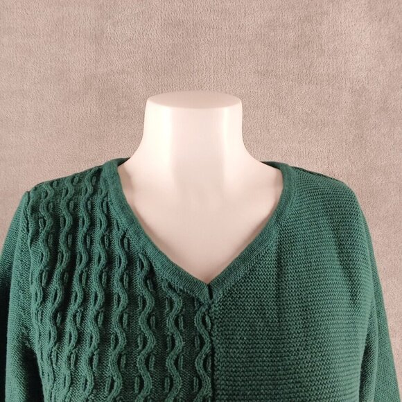 NWT KAREN SCOTT Fall Textured Sweater M(8-10) Pullover Green V-neck 100%Cotton - Picture 4 of 15